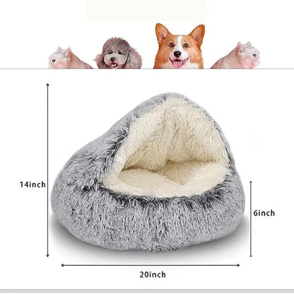 Soft Plush Pet Bed with Cover Round Mattress Nest for Small Pets