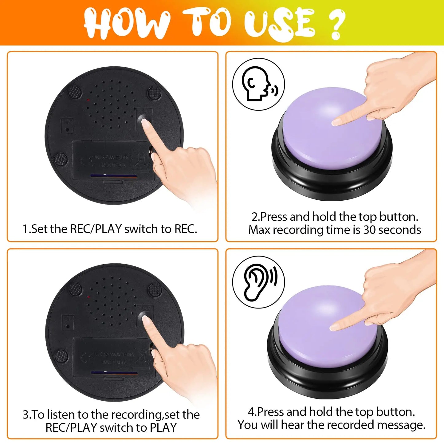 Buttons for Communication ( Voice Recording Button For Training And 30 Seconds Customize Record Playback Button )