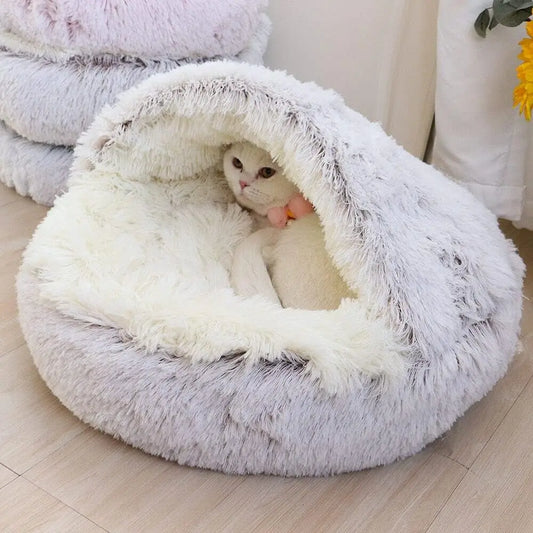 Soft Plush Pet Bed with Cover Round Mattress Nest for Small Pets