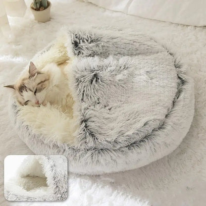 Soft Plush Pet Bed with Cover Round Mattress Nest for Small Pets