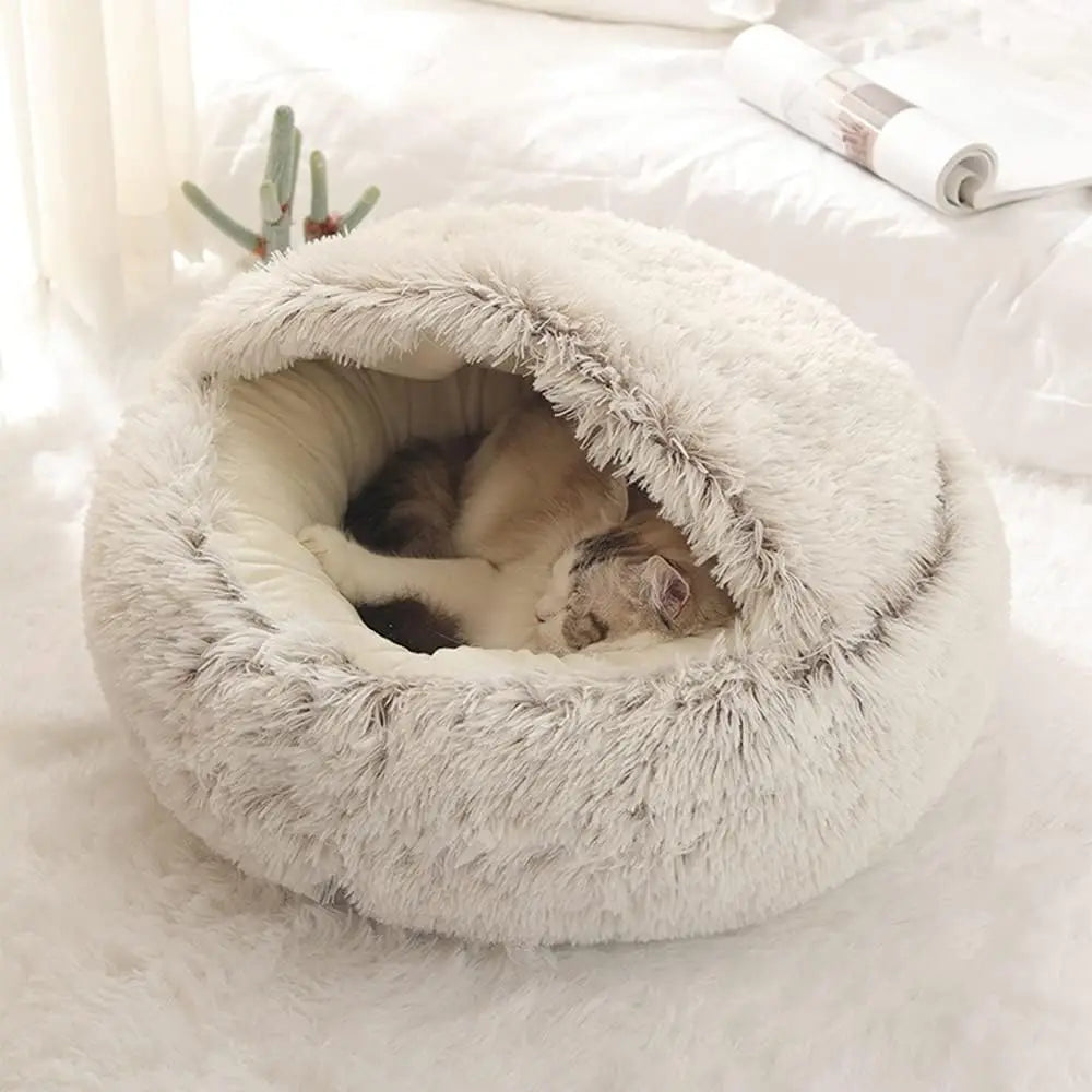 Soft Plush Pet Bed with Cover Round Mattress Nest for Small Pets