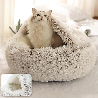 Soft Plush Pet Bed with Cover Round Mattress Nest for Small Pets