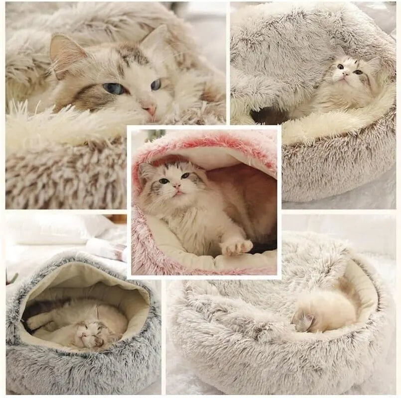 Soft Plush Pet Bed with Cover Round Mattress Nest for Small Pets